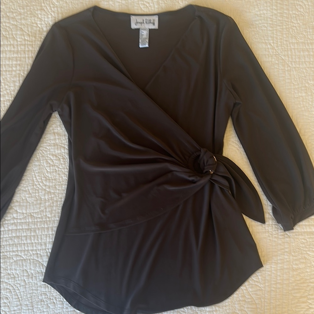Joseph Ribkoff Brown 3/4 Sleeve Wrap Blouse